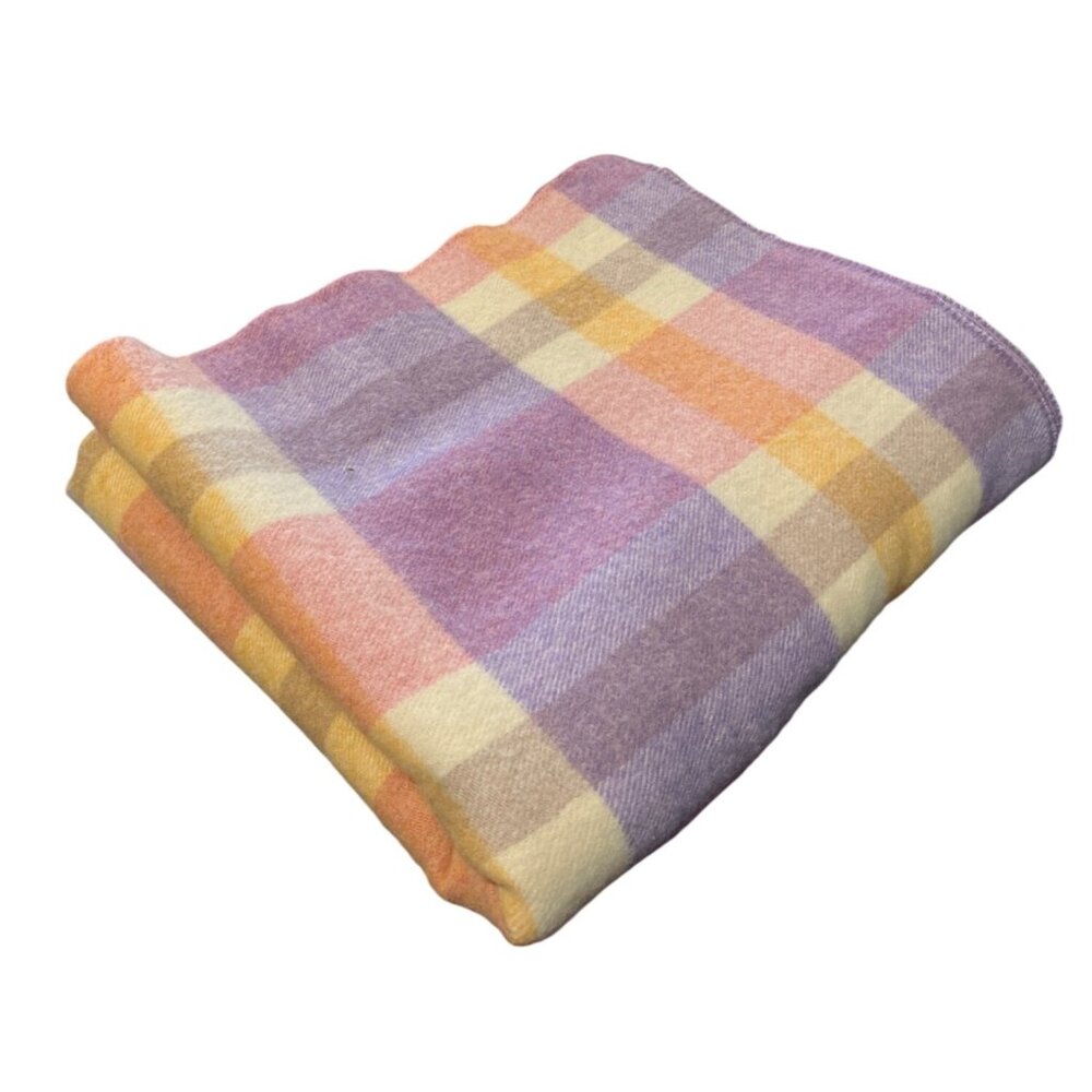 Pure Ayers Wool Blanket Plaid Check Purple Yellow Pink Canada 80x74